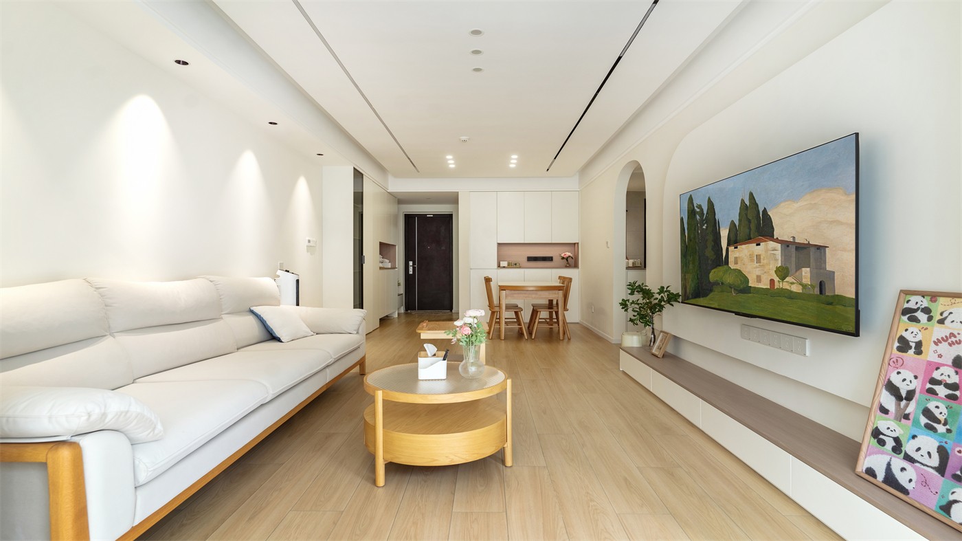 保利領(lǐng)秀廣場75平奶油風(fēng)客廳裝修實景圖